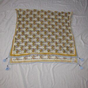 Tory Burch Sand Deco Crane Tassel Scarf Wrap Swim Coverup One Size Cotton